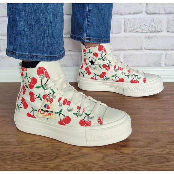 ⭐Converse Ctas Lift Platform Cherries Sz 6 Women Shoes Egret Red Sneaker A08096C - Picture 5 of 12